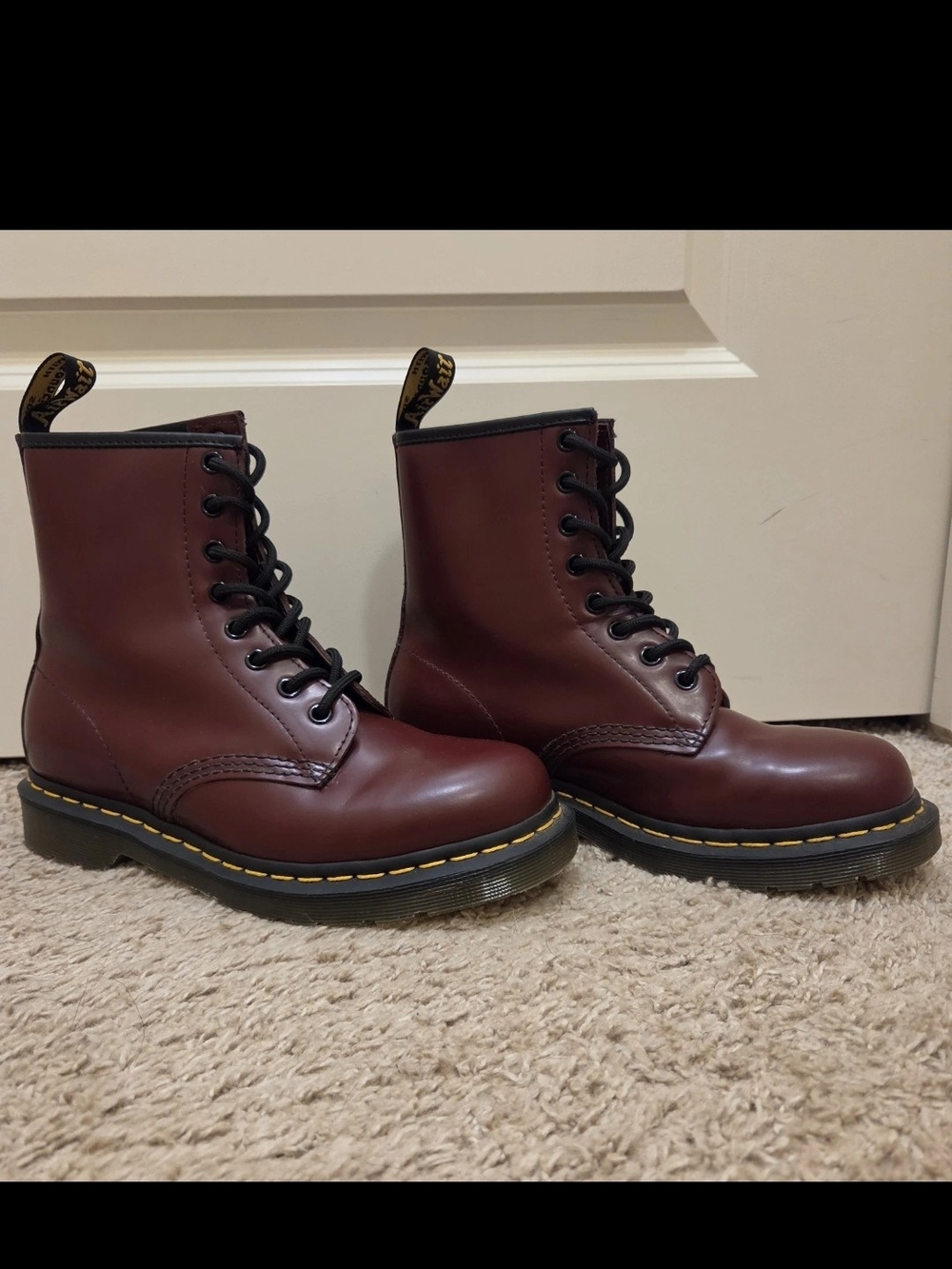 Dr Doc Martens Boots 1460 Cherry Red W 7 M 6 AirWait 8 Eye 11822 Combat Style